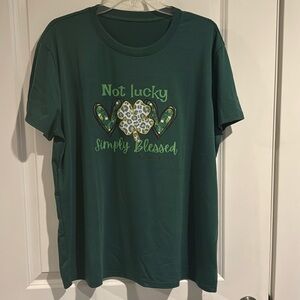 St. Patrick’s Day T-shirt top green, simply blessed shamrocks XXL
